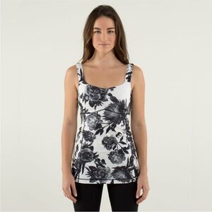 lululemon athletica aria tank brisk bloom black white tank size 6